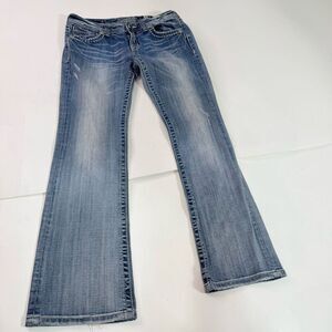 Miss Me Jeans Womens 30 Boot Cut Embellished Cross Medium Wash Whiskered